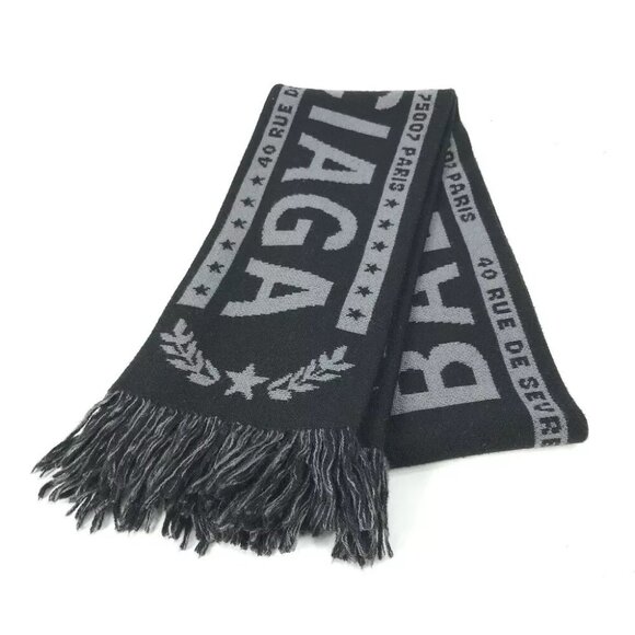 BALENCIAGA logo fringe Scarf wool / acrylic Black/gray - Picture 1 of 11